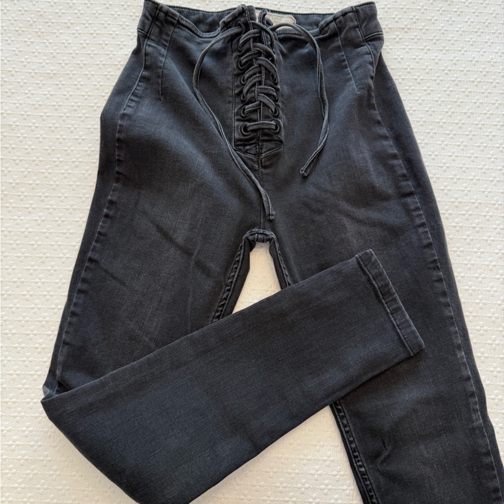 Free People High Waist Lace Up Skinny Jeans - Picture 3 of 6
